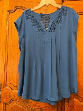Daniel Rainn Royal Blue Crochet-Yoke Cap Sleeve Top